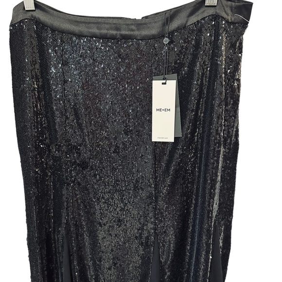 ✌️sold✌️Nwt ME+EM Sequin + Georgette Godet Maxi Skirt Sequinned Satin Black 10 - Picture 13 of 16